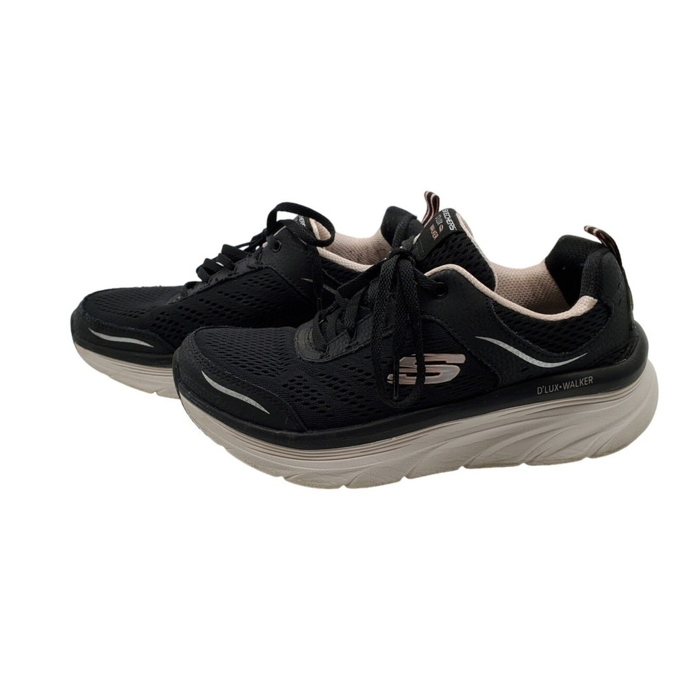 Skechers Womens DLux Walker Black Pink Relaxed Fit Sneakers 149023 BKPK Size 7.5
